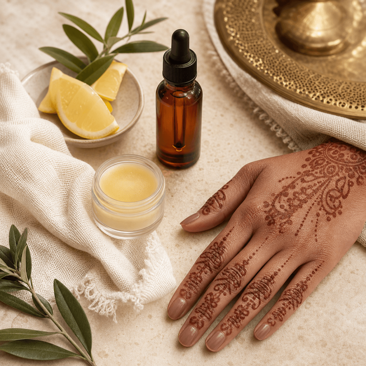Henna aftercare oil, balm and mature henna stain