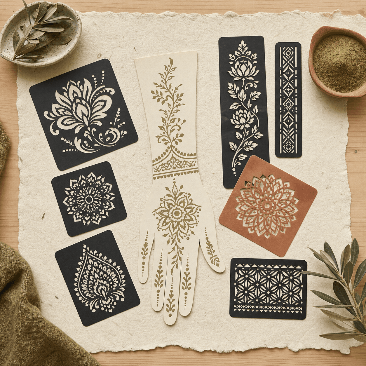 Floral, mandala and geometric body-art stencils