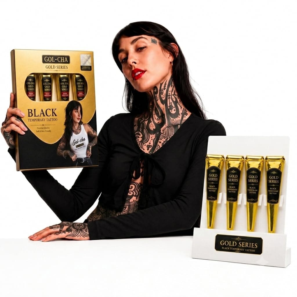 Gold Series Black Temporary Tattoo Cones Pack of 4 – Ready-to-Use Body Art Cones – Semi-Permanent Look – Water-Resistant – 25–28g Each