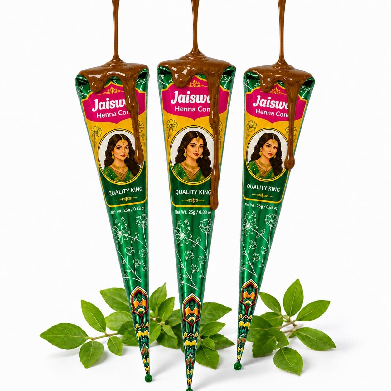 Jaiswal Natural Henna Cones for Hair Color | Essential Oil Henna Paste | Pack of 3×26g