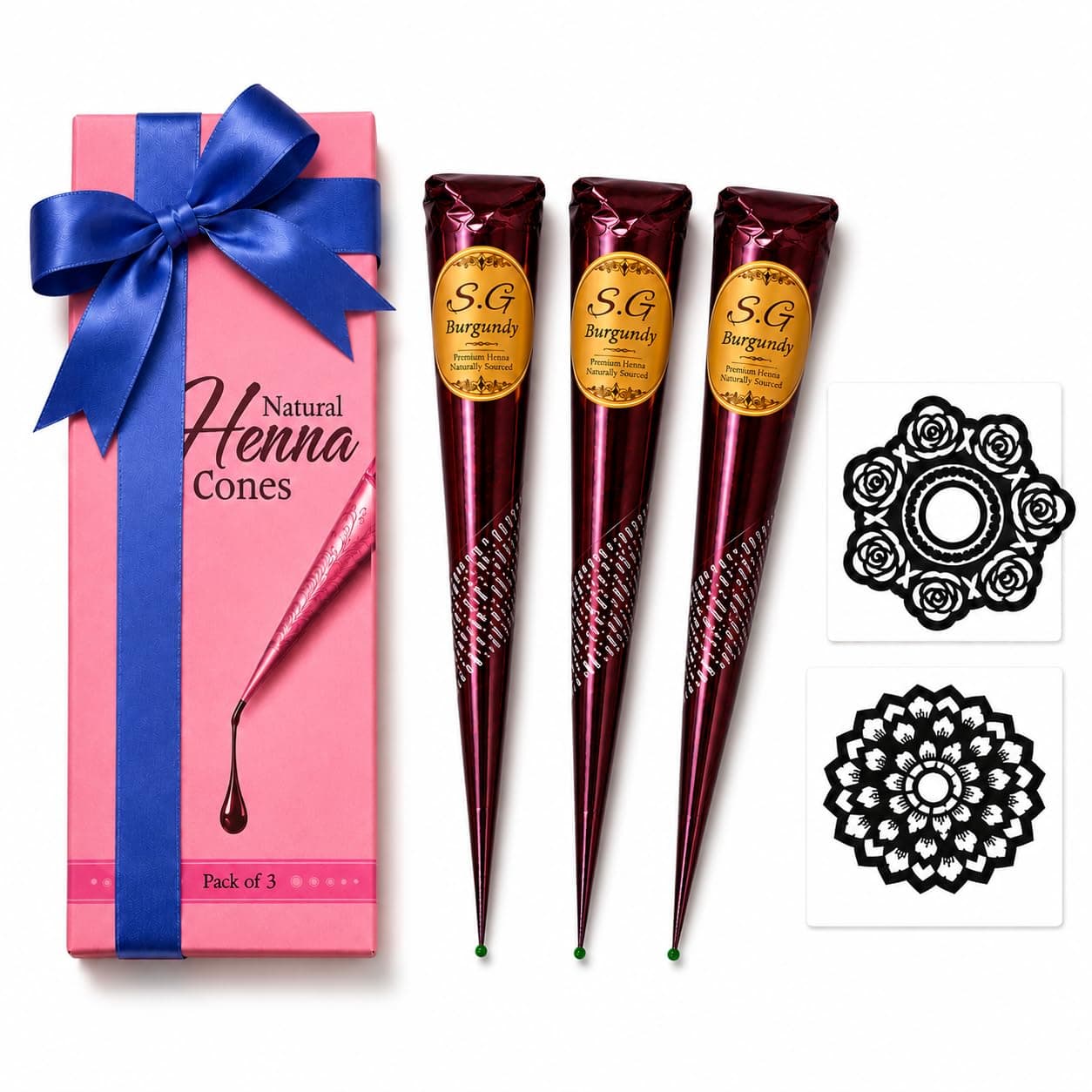 Henna Cones 100% Natural for Hair Color | Ready to Use Sojat Henna Leaves Paste Made with Essential Oils | Smooth Flow, Reddish Brown | Pack of 3×26g | Gift Box for Festivals and Weddings