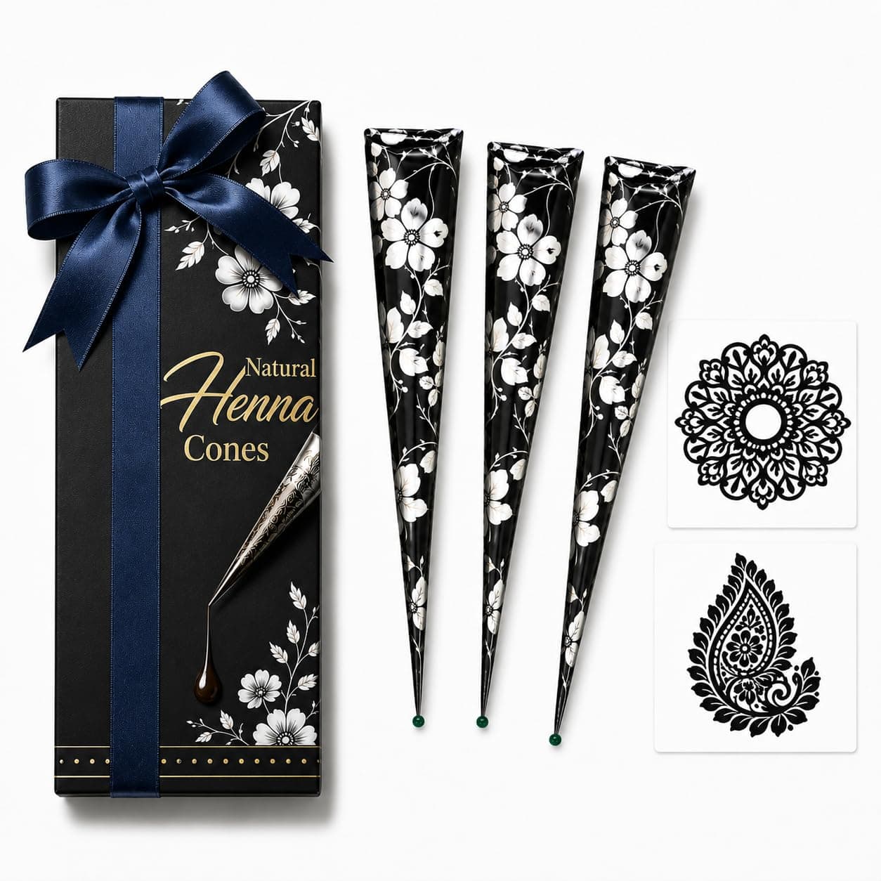 Black Flora Natural Henna Cones for Hair Color | Essential Oil Henna Paste | Pack of 3×26g