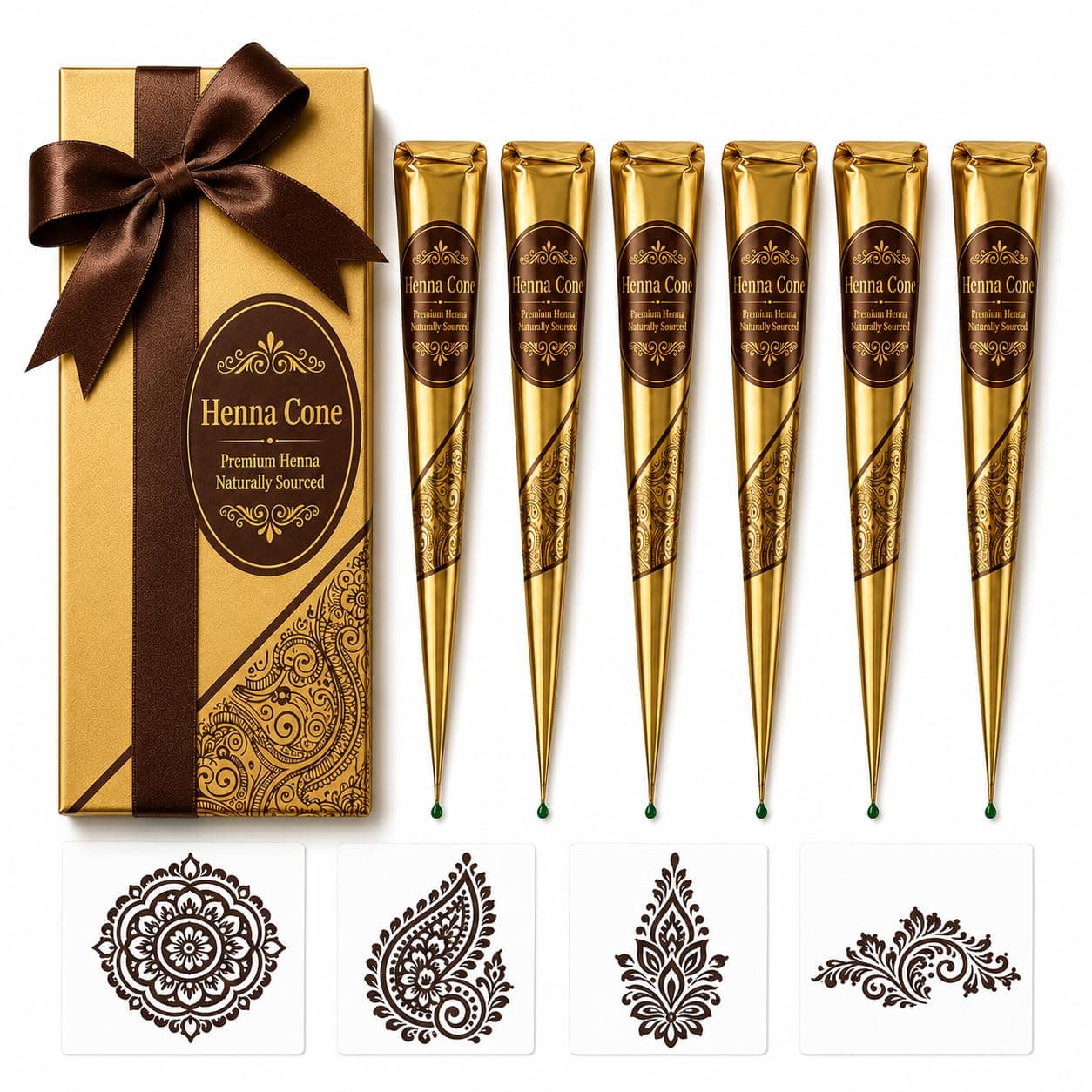 Natural Henna Cones for Hair Color | Essential Oil Henna Paste | Reddish Brown | Pack of 6×26g | Gift Box