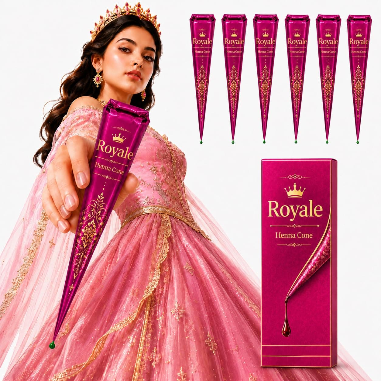 Royal Natural Henna Cones for Hair Color – Pack of 6 – Ready-to-Use Traditional Henna Paste